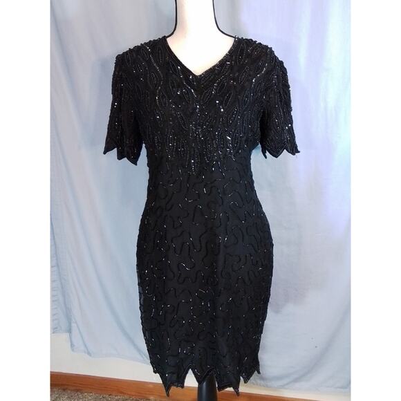 Vintage Black Silk Beaded Formal Dress - Picture 6 of 8